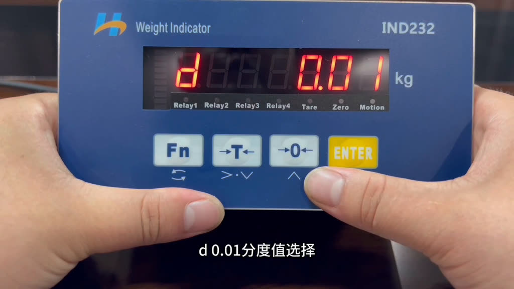 仪表屏显示 d 0.01 分度值界面，画面字幕为「d 0.01 分度值选择」